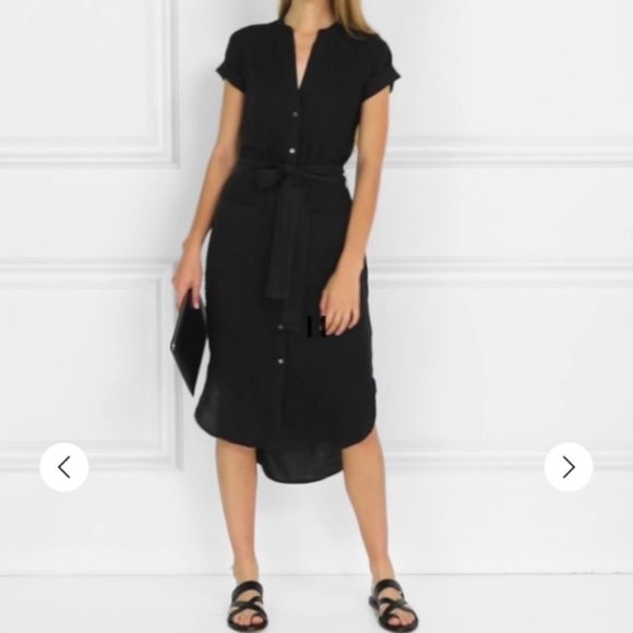 SOLD. James Perse Linen Short Sleeve Midi Shirt Dress Navy - Picture 7 of 7